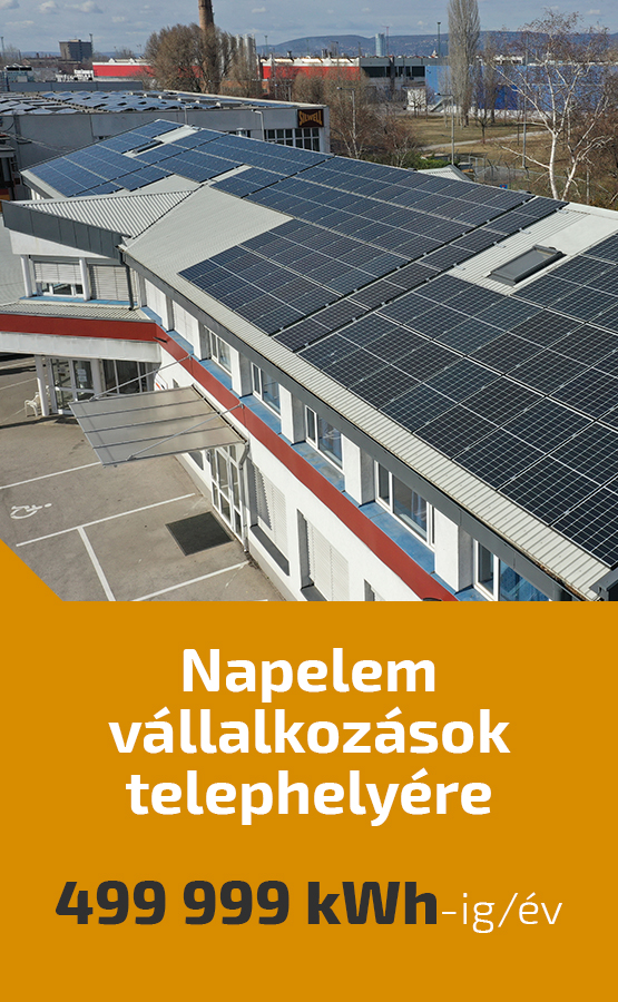 Napelem vállalkozások telephelyére 499 999 kWh-ig/év